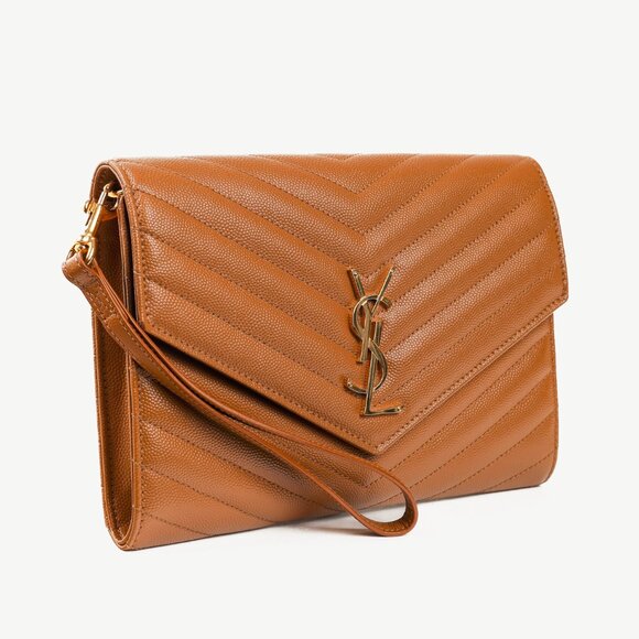 Saint Laurent Dark Natural Grain de Poudre Chevron Matelasse YSL Cassandre Flap - Picture 2 of 13